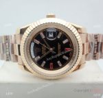 Rose Gold Black Ruby Dial Rolex Day-Date II 40mm Replica Watch with Baguettes Markers